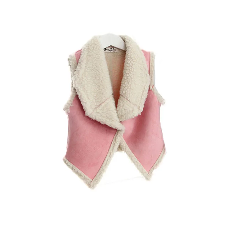 Осенне-зимний меховой жилет для девочек модная теплая шерстяная одежда Теплый кардиган, жилетка верхняя одежда для ребенка Новое поступление - Цвет: Розовый