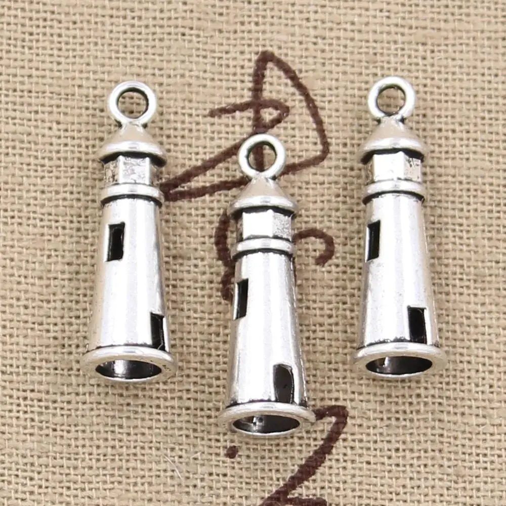 12pcs Charms Hollow 3D Lighthouse 25x8mm Antique Making Pendant fit,Vintage Tibetan Bronze Silver color,DIY Handmade Jewelry