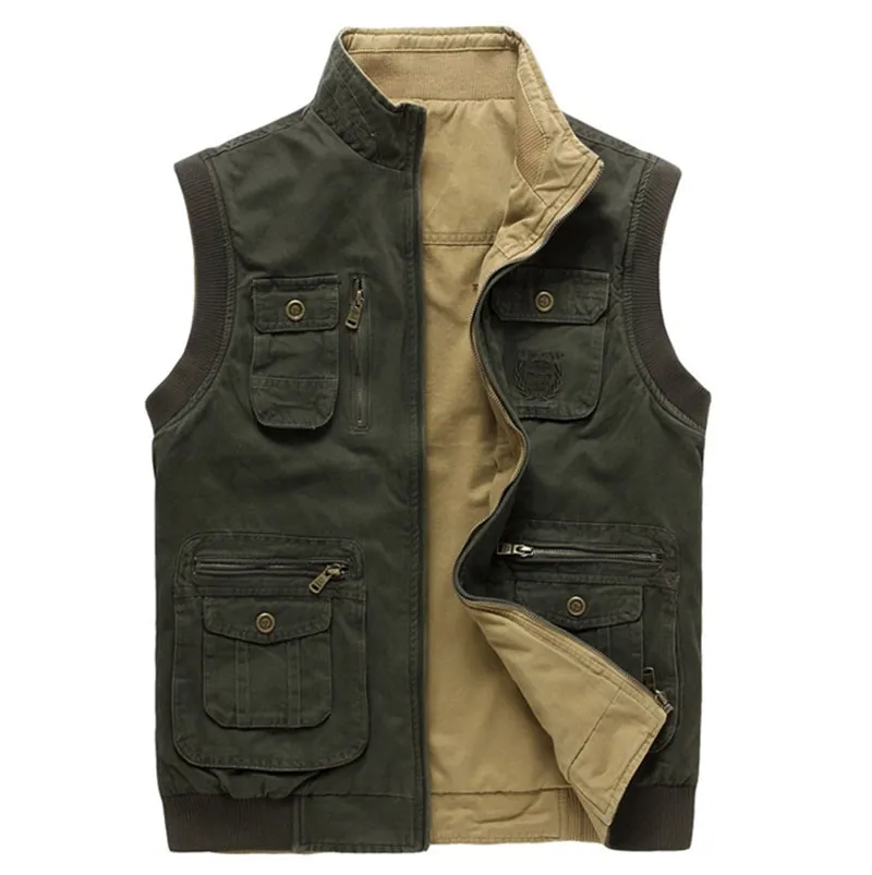 M~3XL 2015 Autumn Spring Reversible Casual Men Vest Coat AFS JEEP Cotton Pocket Cargo Outdoor Sleeveless Jackets Waistcoat Vests (21)