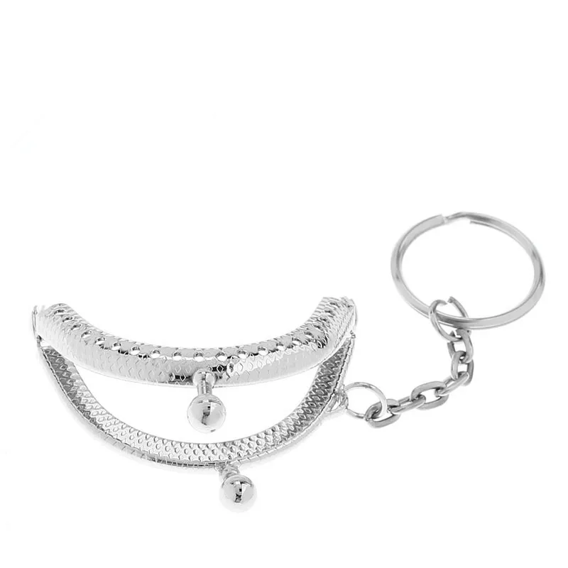 

10Pcs Silver Tone Clutch Purse Purse Metal Arch Frame Kiss Clasps With Key Ring Handbag Handle 5x4cm