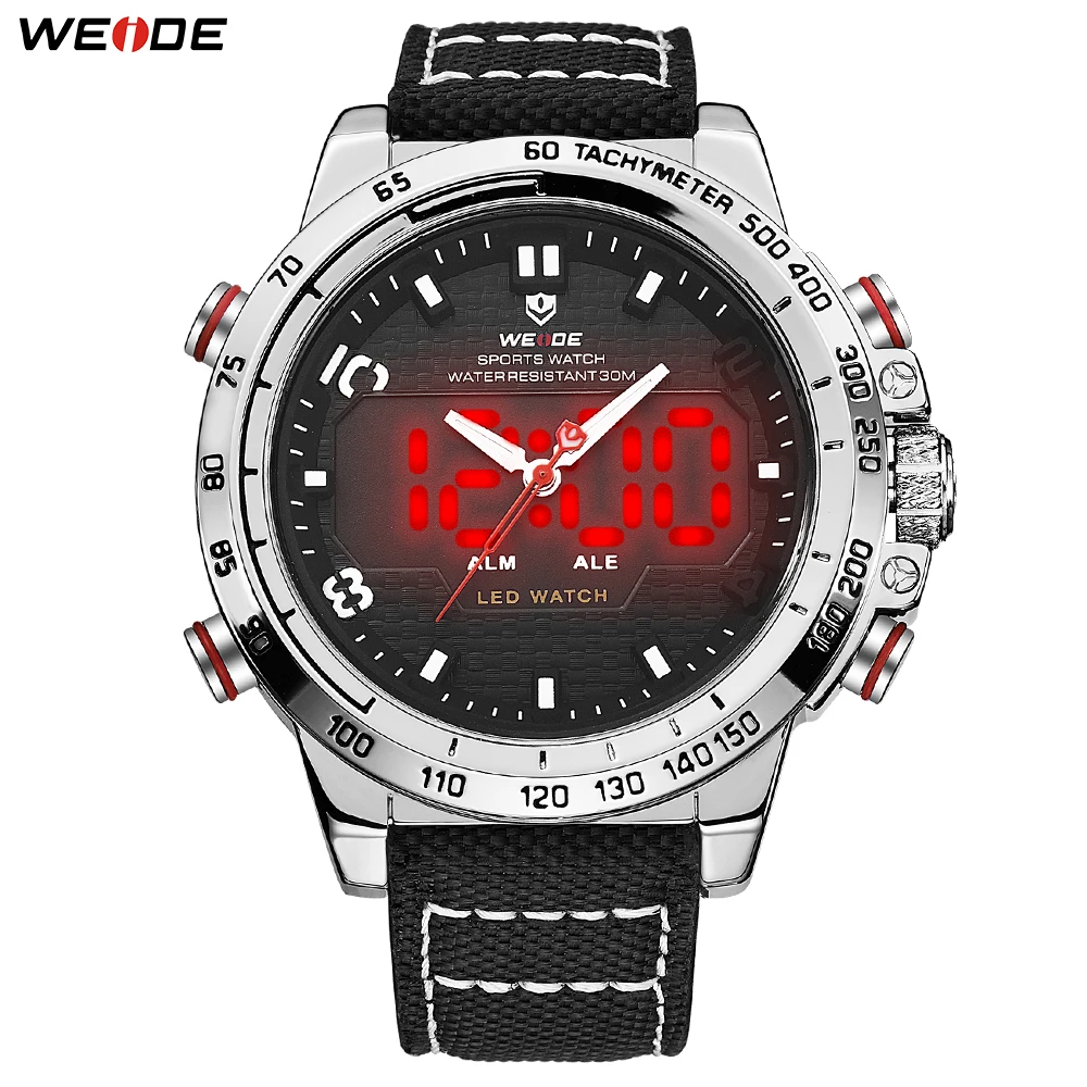 

WEIDE Men Sport Watches Big Dial Alam Date Day Back Light Quartz LED Display Military Watch Strap Analog Hardlex Wristwatches