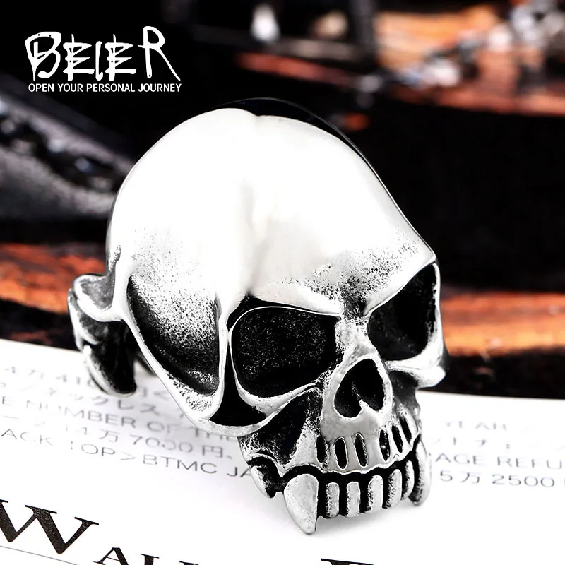 Beier new store 316L Stainless Steel ring top quality new Designed products Man's Vampire Skull Ring Fashion Jewelry LLBR8-149R