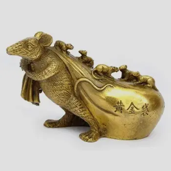 

Chinese Zodiac Brass Lucky Animals Sculpture Wealth 5 Mouse Money Bag Statue