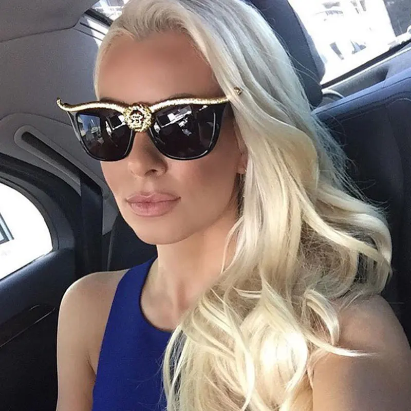 Winla Oversized Cat Eye Sunglasses Women Brand Designer Lion Head Luxury Sun Glasses Gold Retro Woman Sunglass Shades WL1221