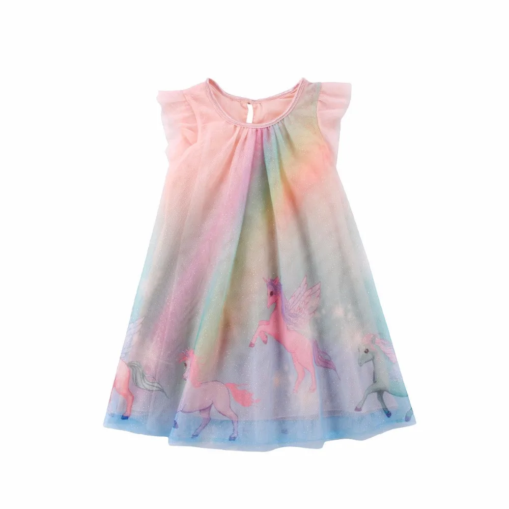 

Unicorn Baby Girl Dress 2018 Mesh Colourful Tulle Party Fancy Dress Sundress Sleeveless Dress Summer Girl Clothing D0944