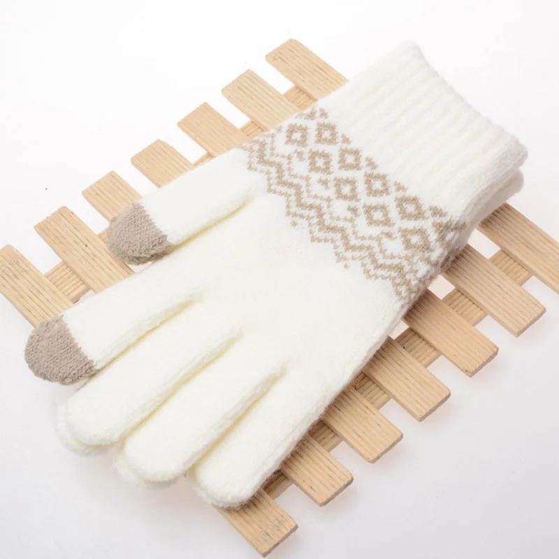 Winter Warm Touch Screen Gloves Kitted Woolen Mittens New Men Women Cashmere Geometric Crinkle Gloves Touch Luvas Gifts