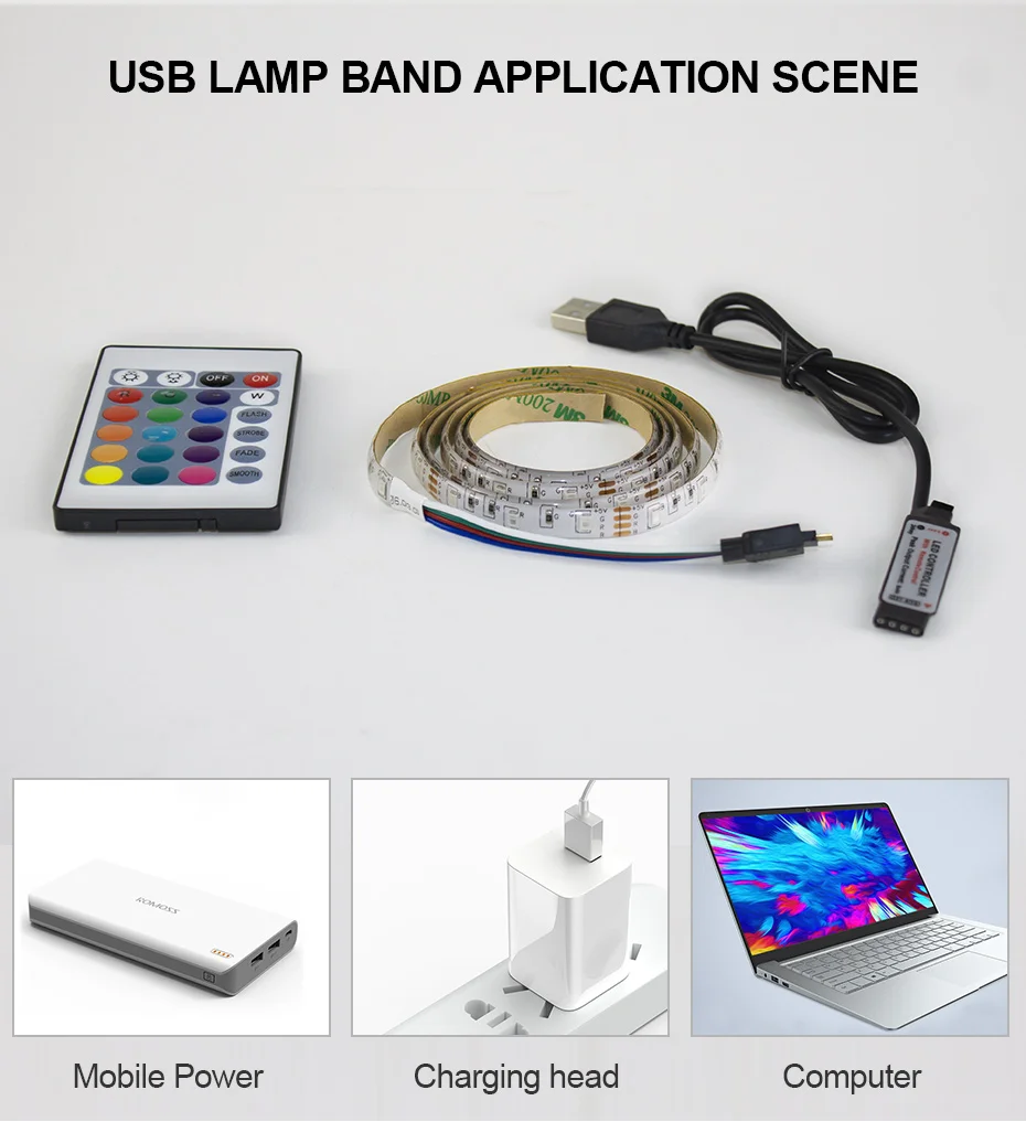 DC5V RGB USB Светодиодная лента светильник SMD 3528 Водонепроницаемая светодиодная лента 0,5 м 1 м 2 м 3 м 4 м 5 м ТВ ПОДСВЕТКА декоративная лампа с пультом дистанционного управления