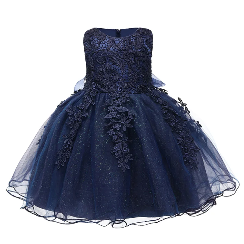 Платье для маленьких девочек Рождественская одежда Кружевное платье-пачка; Vestido; Праздничные платья для маленьких детей для маленьких девочек первые платья для первого Дня рождения - Цвет: Navy blue