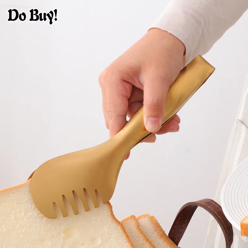 

1PCS BBQ Grilling Tong Buffet Clamp Meat Bread Clip Stainless Steel Gold Cooking Tools Salad Serving Tongs Food Clip