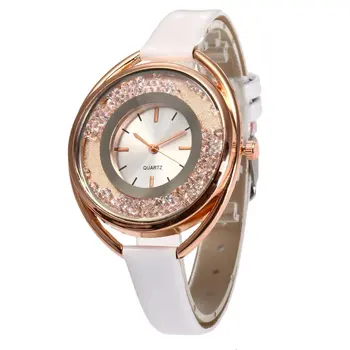 

Korean Fashion Women Rhinestone Slim Leather Band Wristwatch Watch Fashion Round Dial Quartz Wrist Watches Best Gifts