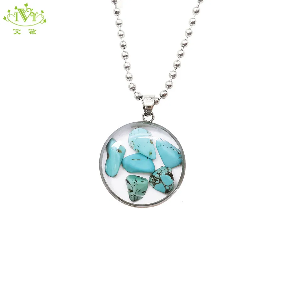 

2019 New Bohemian Crystal Turquoises Natural Stone Pendant Chains Green Necklace for Women Jewelry Silver Boho Choker Custom IVR