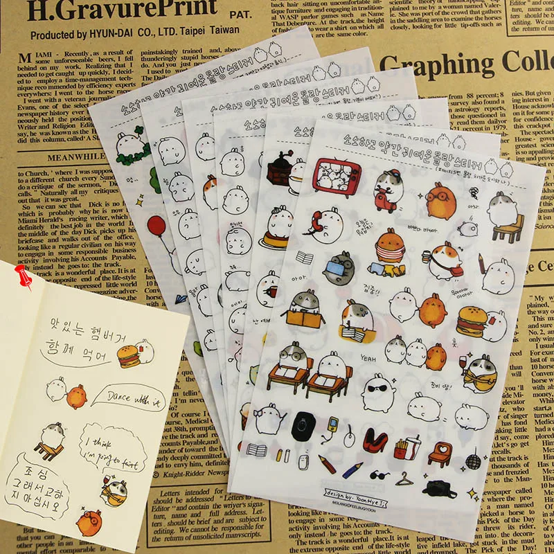 

6 sheets/Pack Stupid Meng Super Cute Rabbit Yuangun Decorative Diary Stickers To Send Their Children The Best Gift