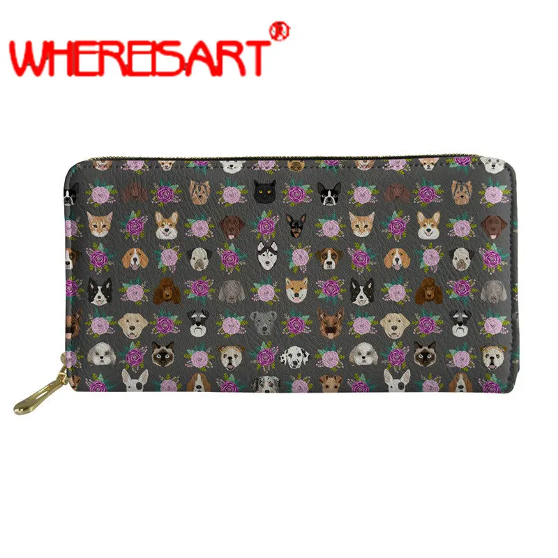 

WHEREISART Corgi and Cats sunflower Long Wallet Women Purses Cute Coin Purse Card Holder Wallets Female High Quality Money Bag