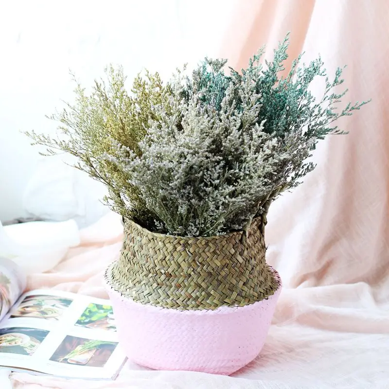 WHISM Hit Color Wicker Flower Pot Laundry Storage Basket Folding Food Picnic Basket Hanging Garden Pot Planter Toy Organizer
