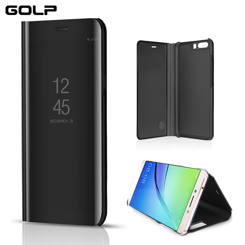

GOLP Mirror Smart Case For Xiaomi Redmi 4X 5 Plus Note 3 4X 5A cover Kickstand Case for Xiaomi mi A1 A2 8 8 SE Flip Stand Cases