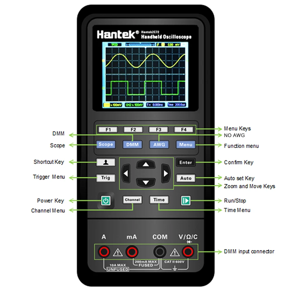 Hantek портативный цифровой осциллограф мультиметр двухканальный 2 канала USB Scopemeter портативный объем метр 40 МГц полоса пропускания