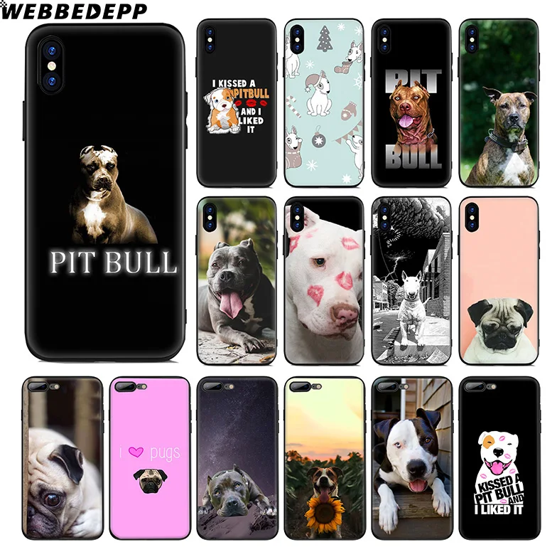 WEBBEDEPP Pit Bull Lovely Pet Dog Pitbull Soft Silicone Case for Apple iPhone 11 Pro Xr Xs Max X or 10 8 7 6 6S Plus 5 5S SE TPU |