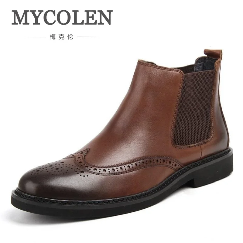 

MYCOLEN High Quality Men Boots Ankle Men Fashion Slip on Snow Boots Carved Design Men Leather Boots Coturnos Masculino Militar