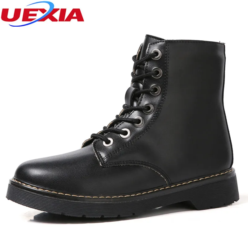 

UEXIA Rubber Ankle Boots Women Slip On Flats Shoes Winter Snow Low Heels Lace Short Boots With Plush Women Slip Resistance Warm