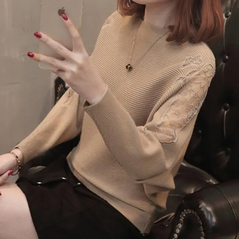 

2019 pullover Women's new large size knit autumn winter Korean sweater bat sleeve ladies slash neck lace