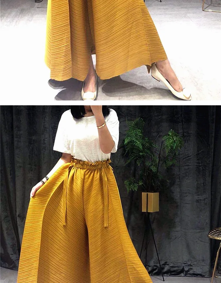 Changpleat новые женские широкие брюки Miyak плиссированные модные дизайнерские свободные однотонные женские брюки с эластичной резинкой на талии размера плюс