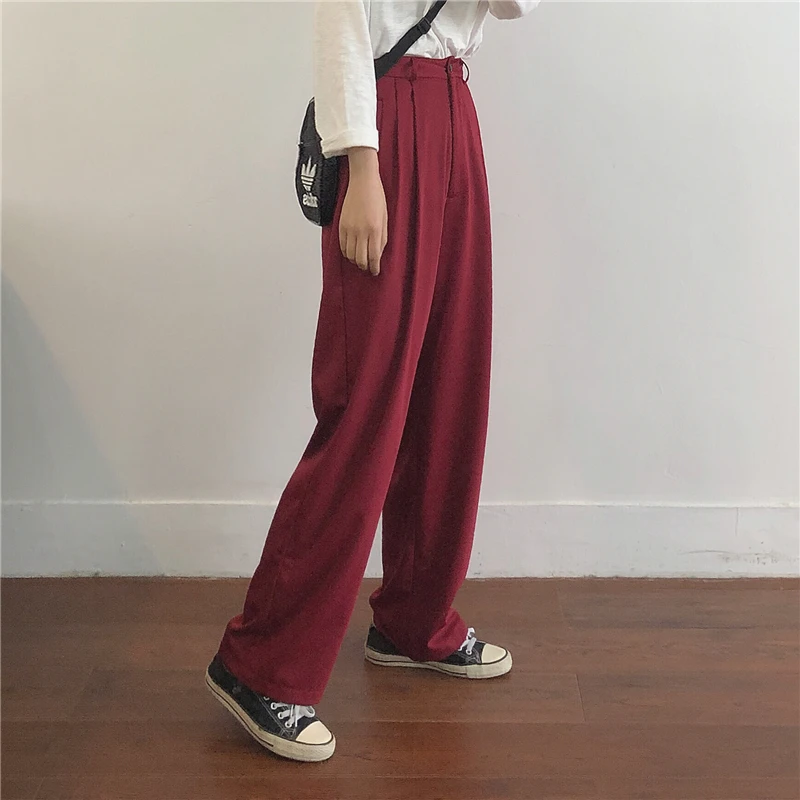 2019 Spring Fashion Wide Leg Pants Full Length Solid High