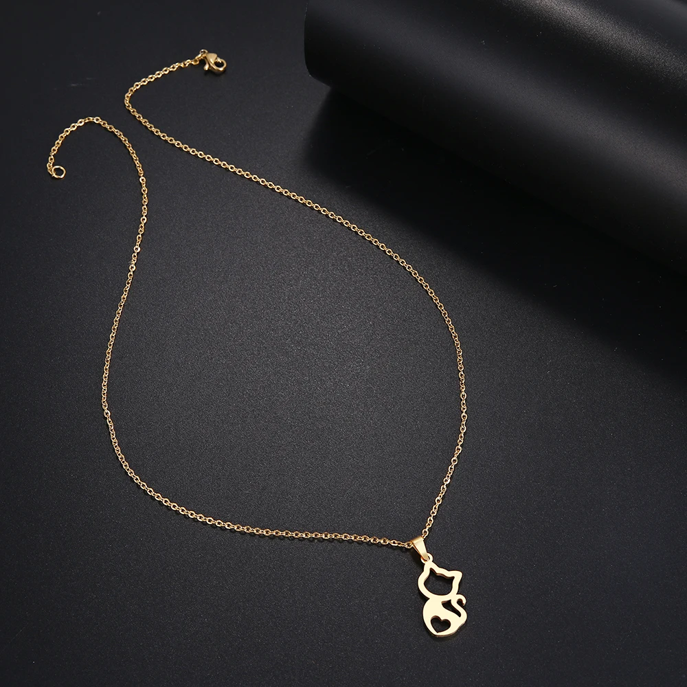 DOTIFI, ожерелье из нержавеющей стали для женщин, милый котенок, золотистого и серебристого цвета, ожерелье с кулоном, ювелирные изделия для помолвки