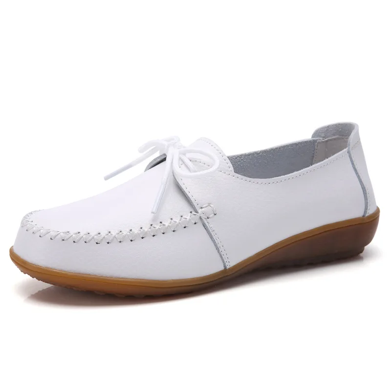 Genuine leather flats ladies Oxford shoes big size 270 loafers solid white shoes women new arrival casual flats woman shoes - Цвет: White