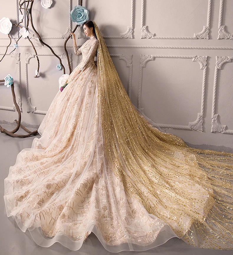 Золотое высококачественное изготовленное на заказ свадебное платье класса Люкс невесты бальное платье сияющее свадебное платье со стразами свадебное платье Vestido De Noiva