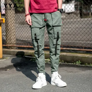 

Safari Style Full Length Drawstring Waist Pockets Mens Cargo Pants Casual Streetwear Male Solid Loose Fit Trousers Plus Size 4XL