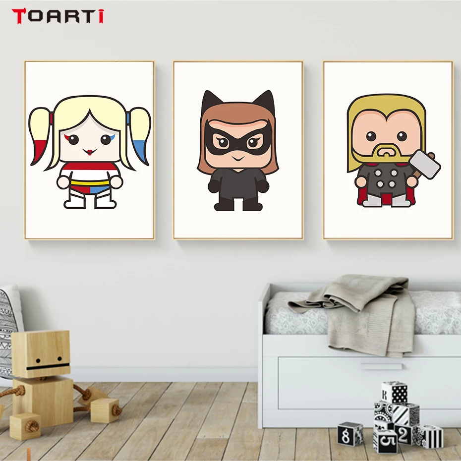 Kawaii Cartoon Superhero Character Wall Art Canvas Painting Vintage Posters&Prints Nursery Decoration Kids Room Modular Pictures (3)