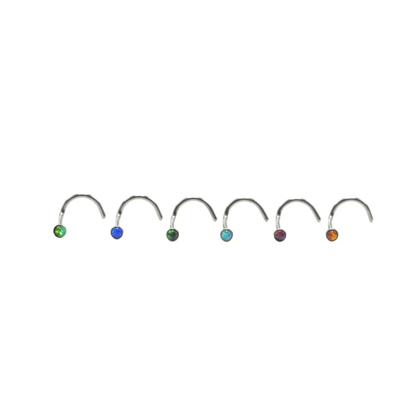 Women's Sexy Nose Rings Opal Stone Nose Stud Piercing Stainless Steel 20G 0.8mm Gauge Body Pircing Jewelry Colorful Rainbow New2