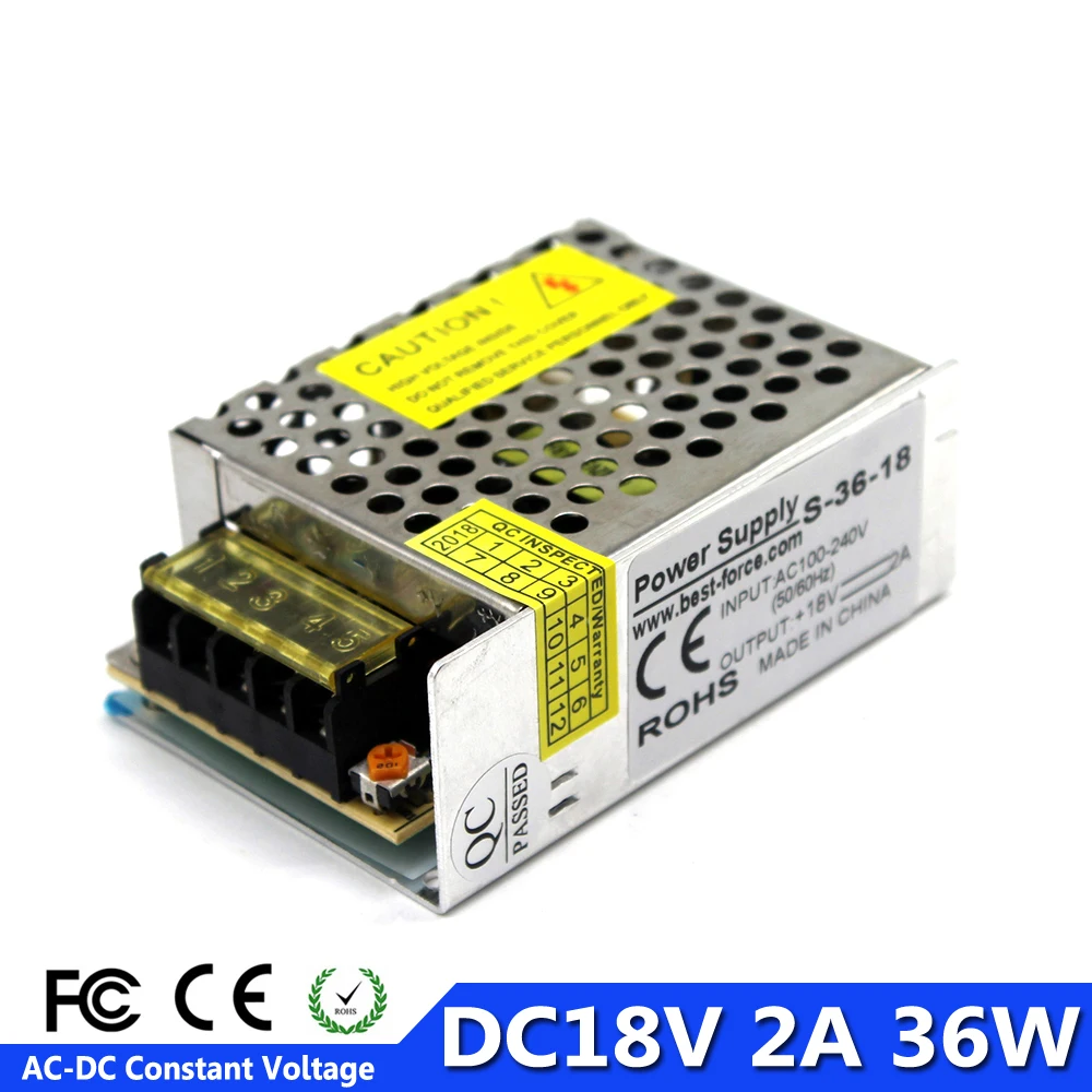 Одиночный выход 36W 2A 18V трансформатор питания AC 100 240V вход в DC18V SMPS для светодиодных