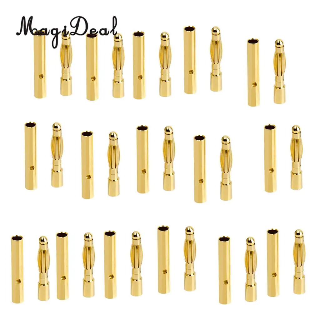 Set of 40Pcs Low Resistance 2mm Gold-Plated Banana Plug Motor Electronic Connector Male Female RC Parts