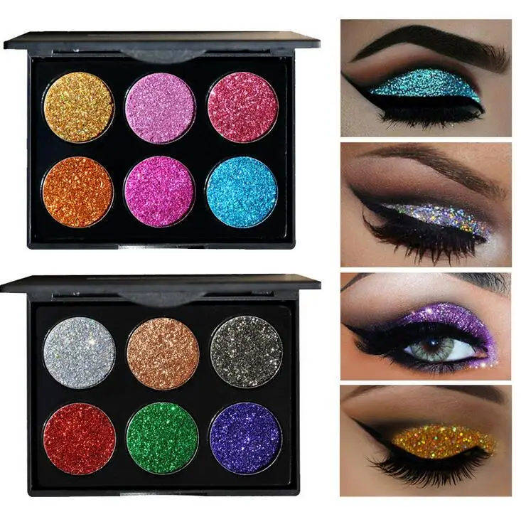 

HANDAIYAN 6 Colors Diamond Golden Color Powder Glitter Eye Shadow Palette Shiny Eyeshadow Palette Makeup Cosmetics