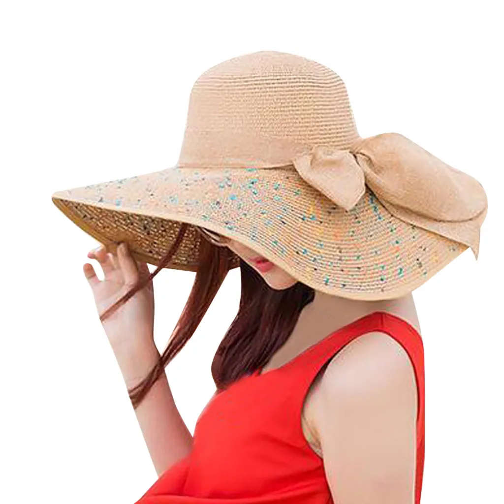 Sleeper#401 NEW FASHION Women Colorful Big Brim Straw Bow Hat Sun Floppy Wide Brim Hats Beach Cap solid hot Free Shipping