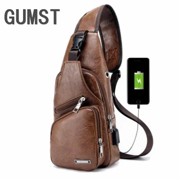 

GUMST New Arrival USB Charging Men Chest Pack PU leather Casual Crossbody USB Bags Custom Shoulder Travel Cross Body Bag Male
