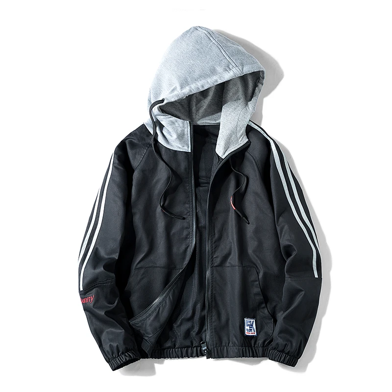 

Brand Letter Men's Hooded Jacket Solid Casual Jacket Men Slim Fit Stand Jackets Male Fashion Windbreaker Coat Man;YA047