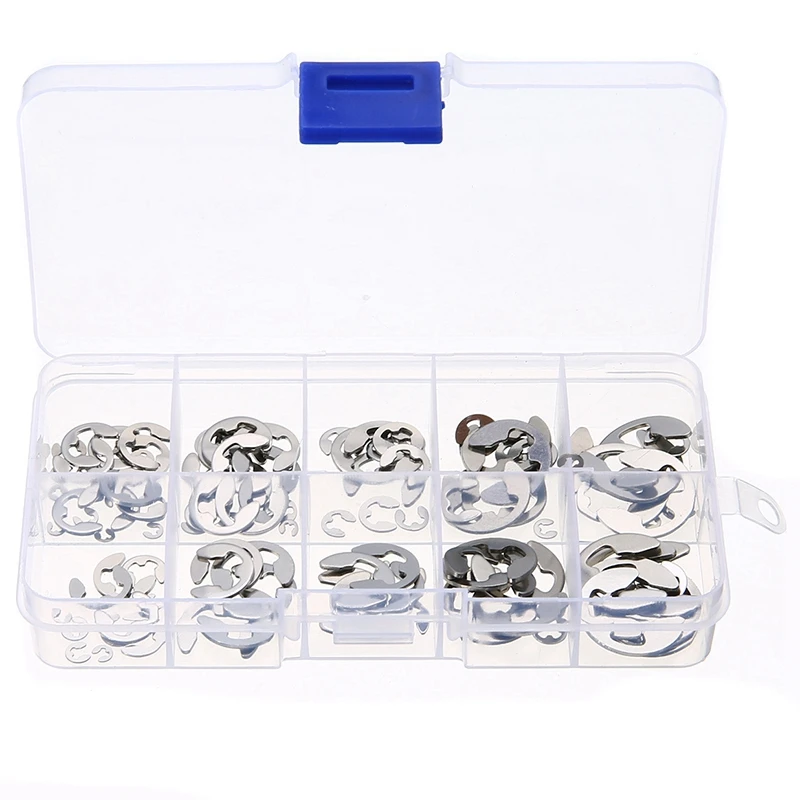 

120Pcs Stainless Steel E-Type Retaining Ring E-Clip Circlip Assortment Kit Split Washer E-Type Circlips E-Clip Open Split Wash