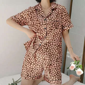 

Womail Button Design 2019 2PCS Printed Design Sexy Hot Sale Summer Turn-Down Collar Short Sleeve Sleepwear Female 19APR24