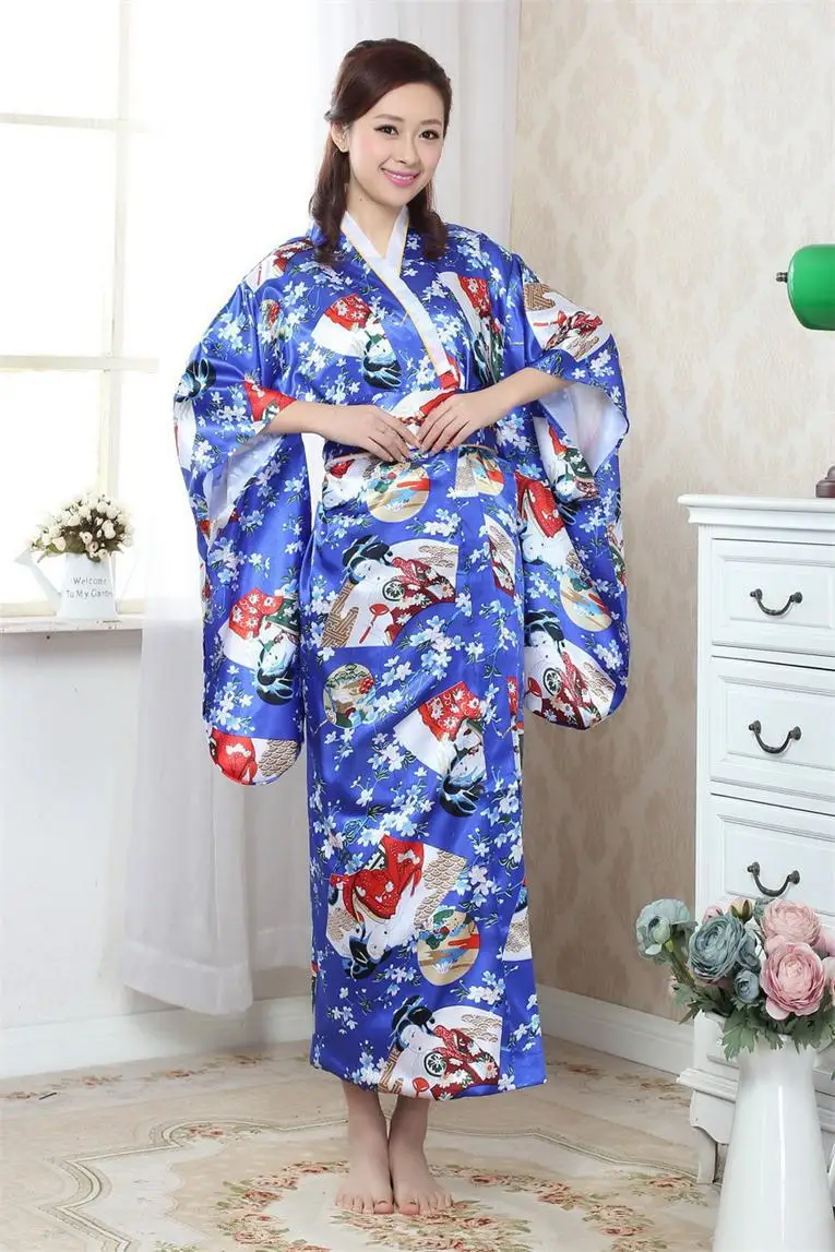 Красное азиатское японское винтажное Оригинальное шелковое кимоно-юката кимоно платье с Obi один размер H0044-C - Цвет: Style 14