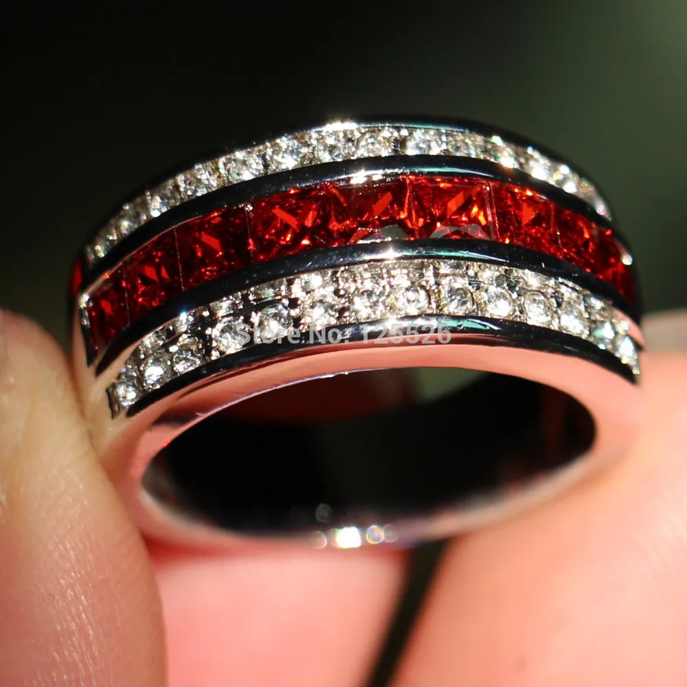 Size 8 9 10 11 12 13 Fashion Jewelry Princess Red White 5a Cubic Size 8 9 10 11 12 13 Fashion Jewelry Princess Red White 5a Cubic Zirconia Birthstones Crystal Wedding Engagement Men Ring Gift In Rings From