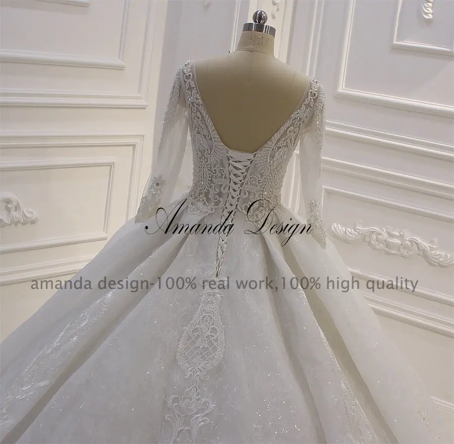 Аманда дизайн suknia lubna с длинным рукавом кружево иллюзия See Through Королевское свадебное платье