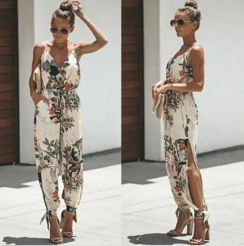 Women Casual Floral Strap Sleeveless V Neck Jumpsuit Romper Bodysuit Female Ladies Fashion Streetwear Woman Summer Clothes 2019 Women Casual Floral Strap Sleeveless V Neck Jumpsuit Romper Bodysuit Female Ladies Fashion Streetwear Woman Summer Clothes 2019