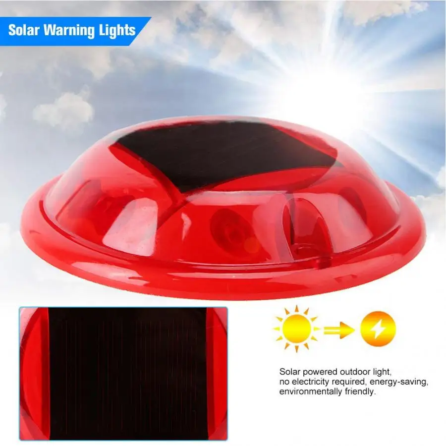 

10LED IP68 Waterproof Red Solar Powered Stud Light Round Road Pathway Highway Tunnel Light