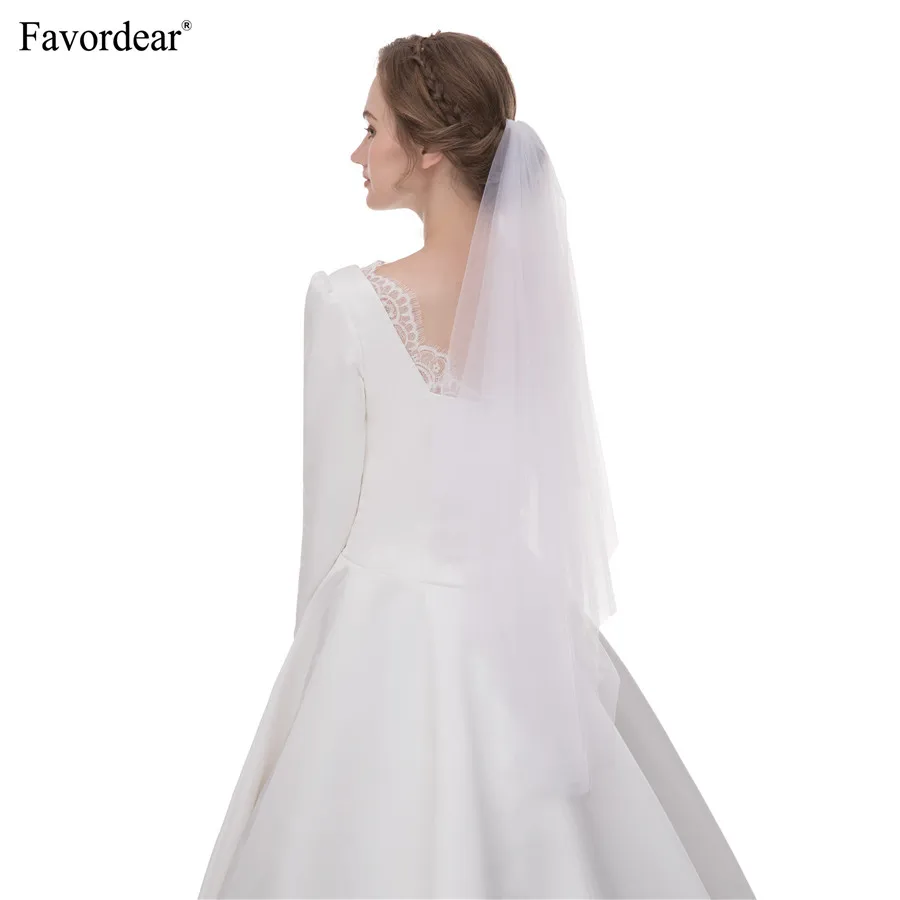 Womens Simple 2 Tier Cut Edge Bridal Wedding Veil with Comb Fingertip Length