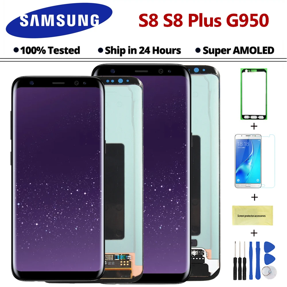

ORIGINAL 5.8'' S8 LCD with frame for SAMSUNG Galaxy S8 G950 G950F Display S8 Plus G955 G955F Touch Screen Digitizer 100% Test
