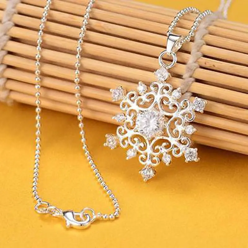 

1pc 925 Sterling Silver Crystal Appealing Snowflake Necklace Pendant Without chain Xmas Gift