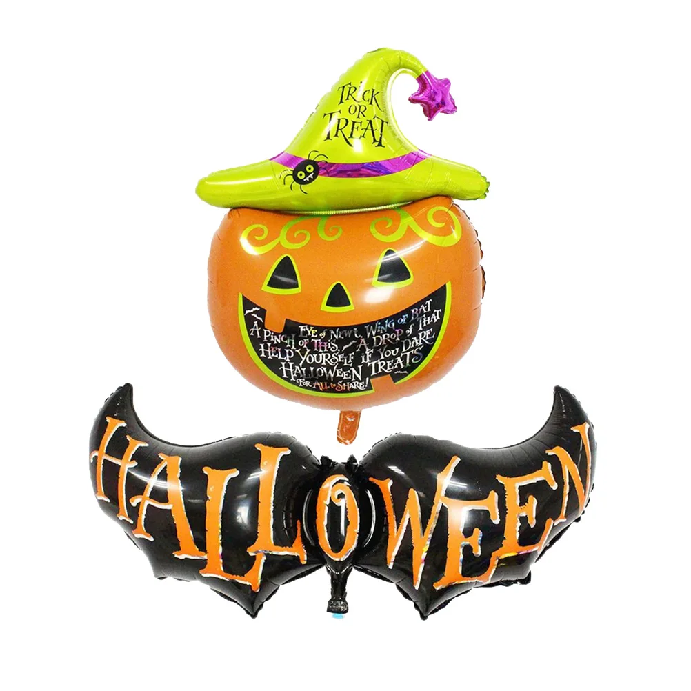 2Pcs Halloween Balloons Helium Aluminum Foil Metallic Mylar Pumpkin Bat Balloon Party Supplies