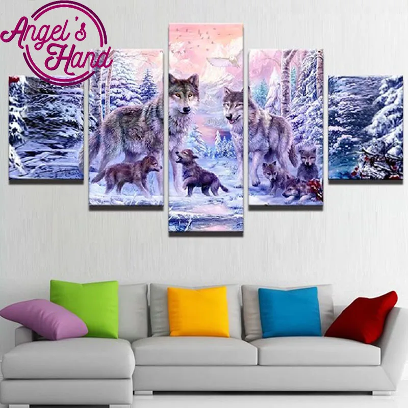 5pcs Snow wolf Full Diamond Embroidery 5D diy Painting Cross Stitch Mosaic pattern sitting room decor stickers | Дом и сад